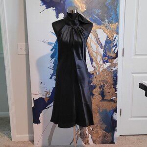 Flores & Flores New w/o tag Black Satin-feel Halter below knee dress size 12